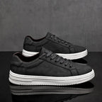 Black Men's Lace-Up Camo-Textured Sneakers — Zora Cushioned Low-Top Casual - Pair Side View
