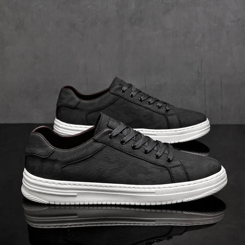 Black Men's Lace-Up Camo-Textured Sneakers — Zora Cushioned Low-Top Casual - Pair Side View