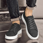 Black Men's Lace-Up Camo-Textured Sneakers — Zora Cushioned Low-Top Casual - Worn Walking