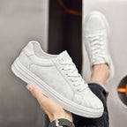 White Men's Lace-Up Camo-Textured Sneakers — Zora Cushioned Low-Top Casual - Hand Held