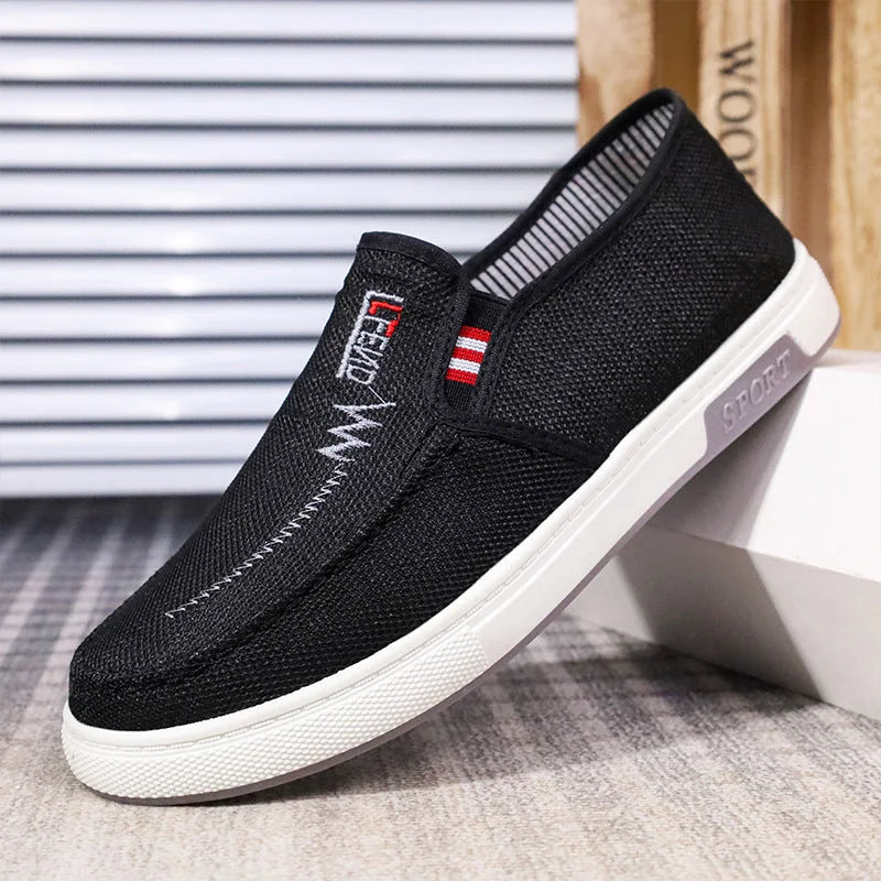 Black Men's Mesh Walking Shoes — Knox Cushioned Breathable Slip-On - Side Profile Shelf