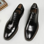Black Men's Classic Oxford Shoes — Noah Lace-Up Cap-Toe Brogue - Front Pair Studio