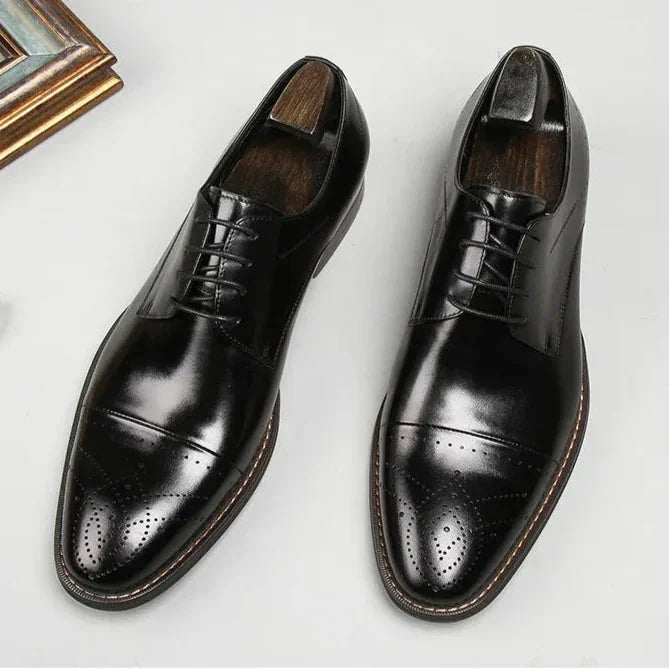 Black Men's Classic Oxford Shoes — Noah Lace-Up Cap-Toe Brogue - Front Pair Studio