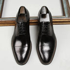 Black Men's Classic Oxford Shoes — Noah Lace-Up Cap-Toe Brogue - Top Pair Flatlay