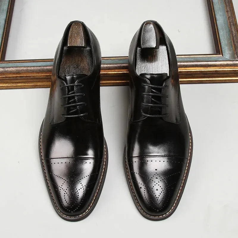 Black Men's Classic Oxford Shoes — Noah Lace-Up Cap-Toe Brogue - Top Pair Flatlay