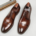 Brown Men's Classic Oxford Shoes — Noah Lace-Up Cap-Toe Brogue - Front Pair Flatlay