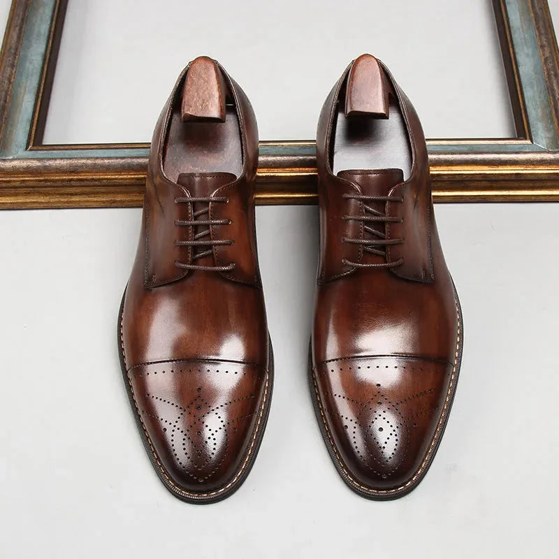 Brown Men's Classic Oxford Shoes — Noah Lace-Up Cap-Toe Brogue - Top Pair Studio