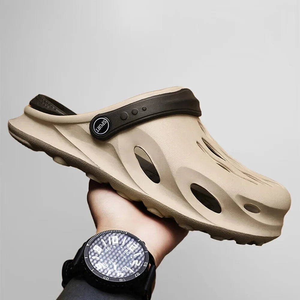 Brown Men's Sport Clogs — Leo Foam-Cushioned Vented Adjustable Strap - Front Hold