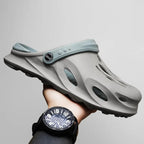 Gray Men's Sport Clogs — Leo Foam-Cushioned Vented Adjustable Strap - Angled Hold