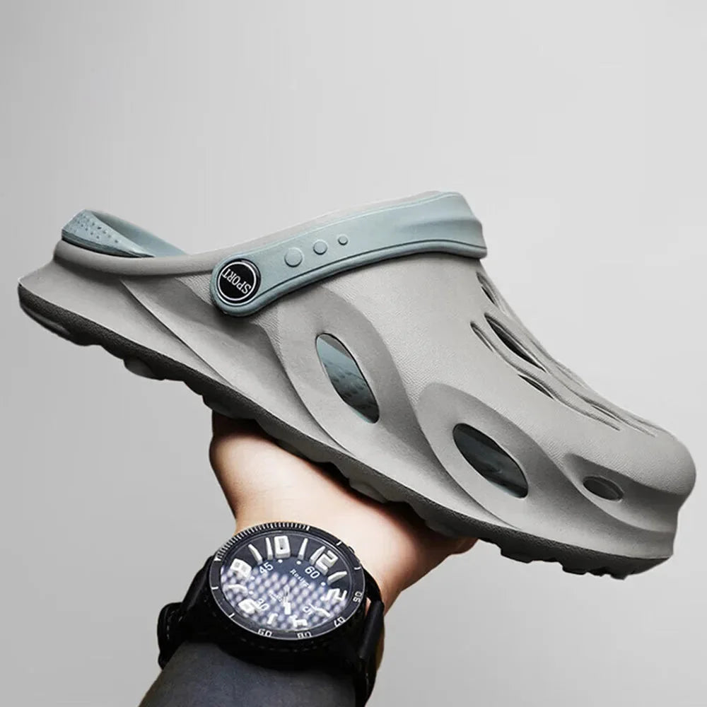 Gray Men's Sport Clogs — Leo Foam-Cushioned Vented Adjustable Strap - Angled Hold