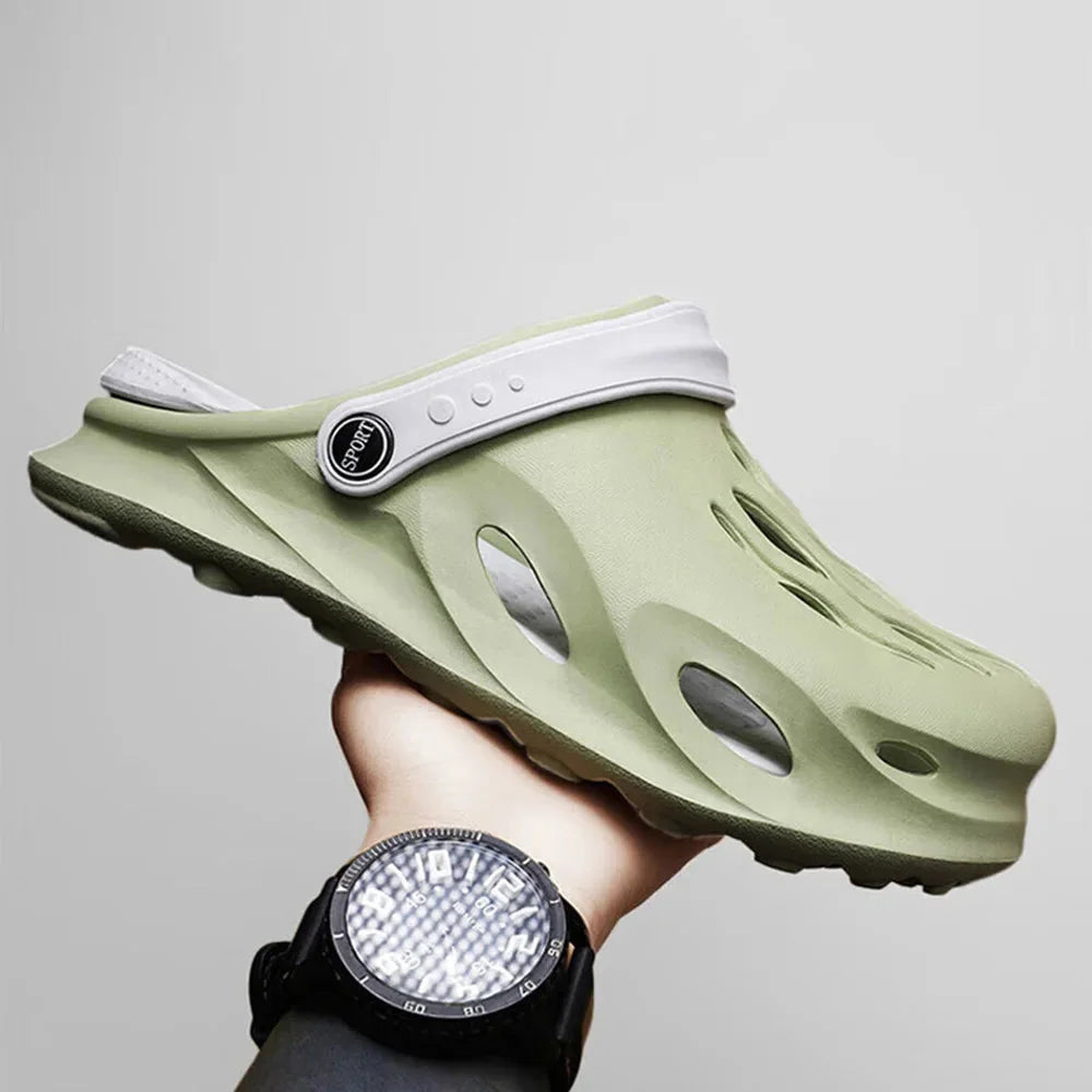 Green Men's Sport Clogs — Leo Foam-Cushioned Vented Adjustable Strap - Side Profile Hold