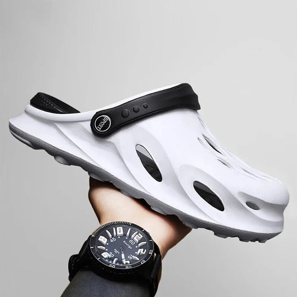 White Men's Sport Clogs — Leo Foam-Cushioned Vented Adjustable Strap - Studio Display
