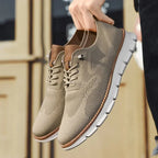 Beige Comfortable Shoes for Men — Oscar Mesh Knit Breathable Lace-Up - Hand Held Pair