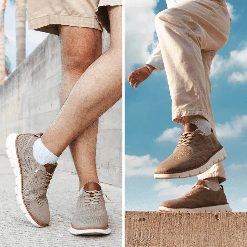Beige Comfortable Shoes for Men — Oscar Mesh Knit Breathable Lace-Up - Lifestyle Outdoor Stepping