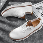 White Comfortable Shoes for Men — Oscar Mesh Knit Breathable Lace-Up - Flat Lay Pair