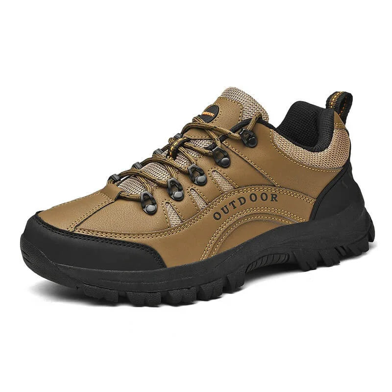 Beige Men's Rugged Outdoor Walking Shoes — Sutton Lace-Up Cushioned Trail-Ready - Studio Quarter View