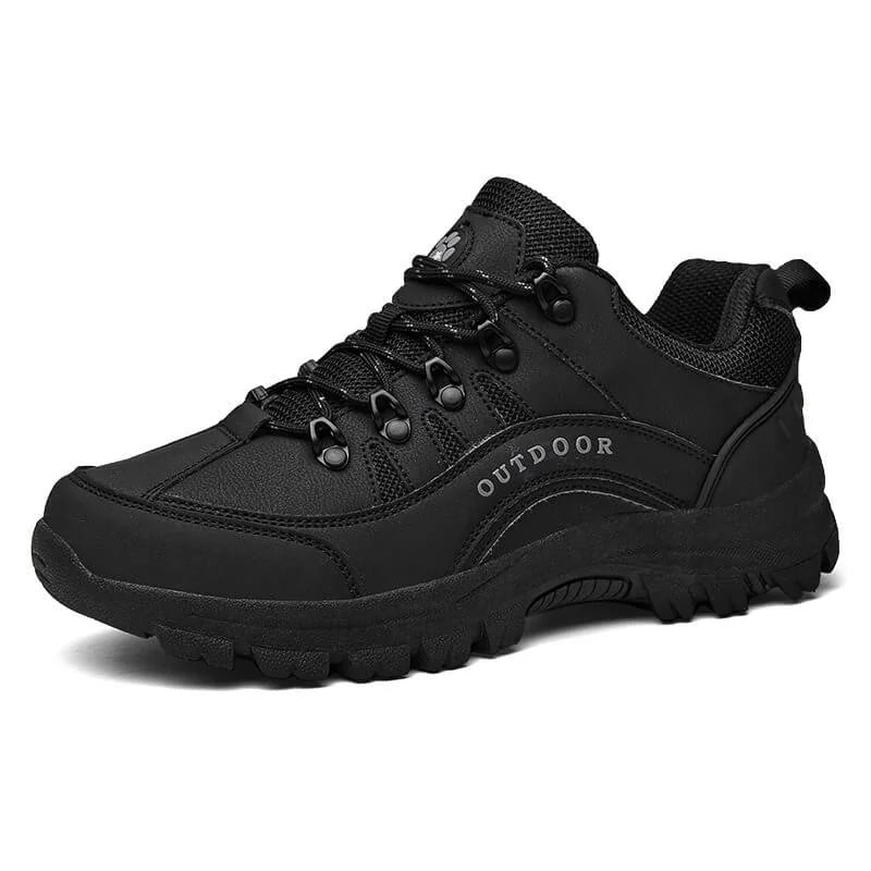 Black Men's Rugged Outdoor Walking Shoes — Sutton Lace-Up Cushioned Trail-Ready - Studio Angle View