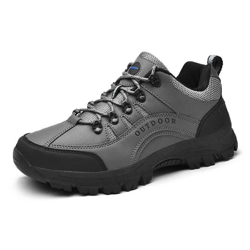 Gray Men's Rugged Outdoor Walking Shoes — Sutton Lace-Up Cushioned Trail-Ready - Studio Side Profile