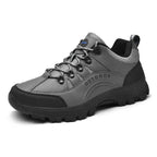 Gray Men's Rugged Outdoor Walking Shoes — Sutton Lace-Up Cushioned Trail-Ready - Studio Side Profile