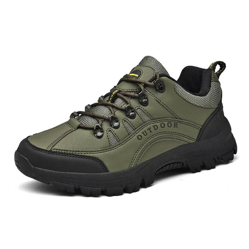 Green Men's Rugged Outdoor Walking Shoes — Sutton Lace-Up Cushioned Trail-Ready - Studio Front Angle