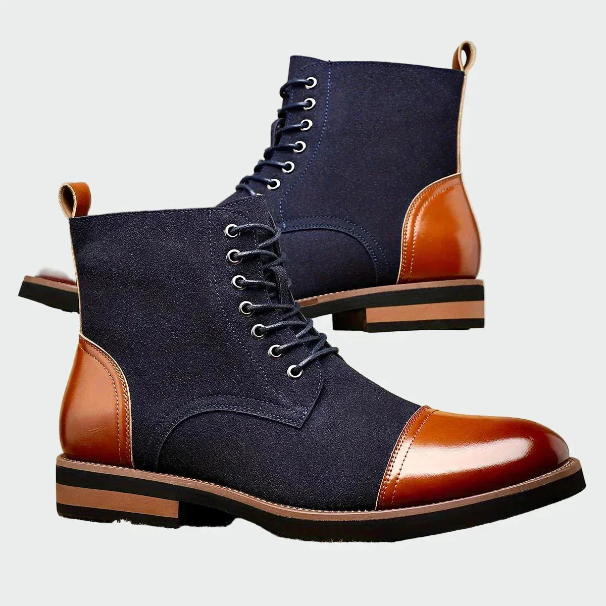 Blue Men's Oxford Dress Shoes — Petra Cushioned Cap-Toe Lace-Up Boots - Side Pair Lace Up