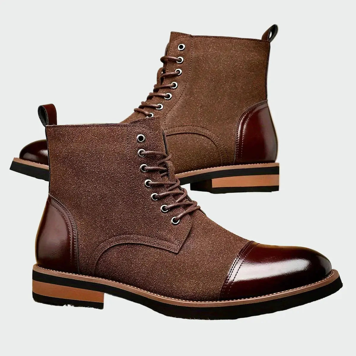 Brown Men's Oxford Dress Shoes — Petra Cushioned Cap-Toe Lace-Up Boots - Side Pair Studio