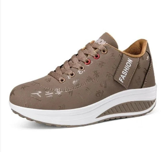 Khaki Women's Platform Wedge Sneakers — Irina Everyday Lace-Up Cushioned - Studio White