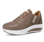 Khaki Women's Platform Wedge Sneakers — Irina Everyday Lace-Up Cushioned - Studio White
