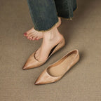 Women's Pointed Toe Leather Ballet Flats - Feet Shoe Off