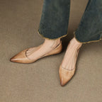 Apricot Women's Pointed Toe Leather Ballet Flats — Clara Everyday Low Wedge Slip-On - Walking View