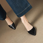 Women's Pointed Toe Leather Ballet Flats - Close Up Top Down
