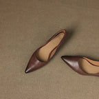 Women's Pointed Toe Leather Ballet Flats - Flat Lay Pair