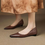 Women's Pointed Toe Leather Ballet Flats - Side Pose Worn