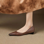 Women's Pointed Toe Leather Ballet Flats - Under Skirt Detail