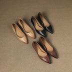 Women's Pointed Toe Leather Ballet Flats - Three Color Flatlay