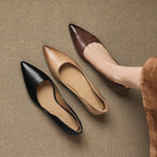 Women's Pointed Toe Leather Ballet Flats — Clara Everyday Low Wedge Slip-On