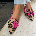 Leopard Women's Leopard Print Ballet Flats — Coraline Pointed-Toe Tassel Pink Trim - Worn Lifestyle