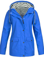 Blue Women's Rain Jacket With Hood - Front Bright