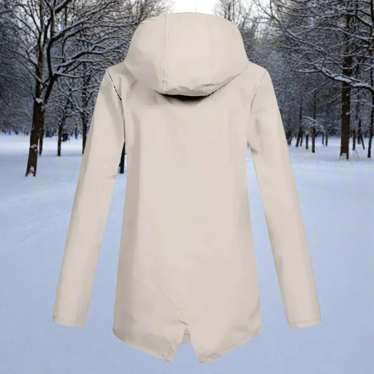 Brown Women's Rain Jacket With Hood — Daisy Waterproof Zip-Up Longline - Back Full View