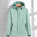 Green Women's Rain Jacket With Hood — Kelly Zip-Up Adjustable Waterproof - Front Full