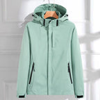 Green Women's Rain Jacket With Hood — Kelly Zip-Up Adjustable Waterproof - Front Full