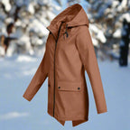Orange Women's Rain Jacket With Hood — Daisy Waterproof Zip-Up Longline - Front Side Floating