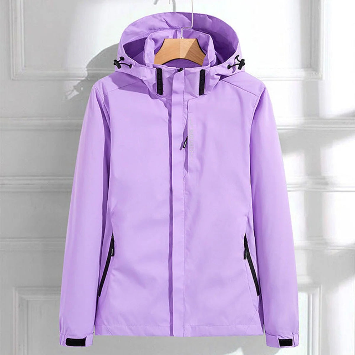 Purple Women's Rain Jacket With Hood — Kelly Zip-Up Adjustable Waterproof - Hood Detail