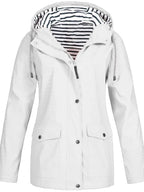 White Women's Rain Jacket With Hood - Front Open