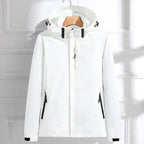 White Women's Rain Jacket With Hood — Kelly Zip-Up Adjustable Waterproof - Studio