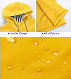 Yellow Women's Rain Jacket With Hood — Siobhan Waterproof Striped-Lined Drawstring - Detail Collage