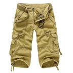 Yellow Men's Relaxed Fit Cargo Shorts — Dexter Belted Multi-Pocket Capri - Front Flat