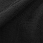 Black Women's V-Neck Linen Blouse — Mabel Relaxed Curved-Hem Three-Quarter Sleeve - Fabric Texture Closeup