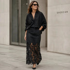 Black Women's Denim Maxi Skirt - Front Walking