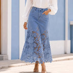 Women's Denim Maxi Skirt - Front Full Street